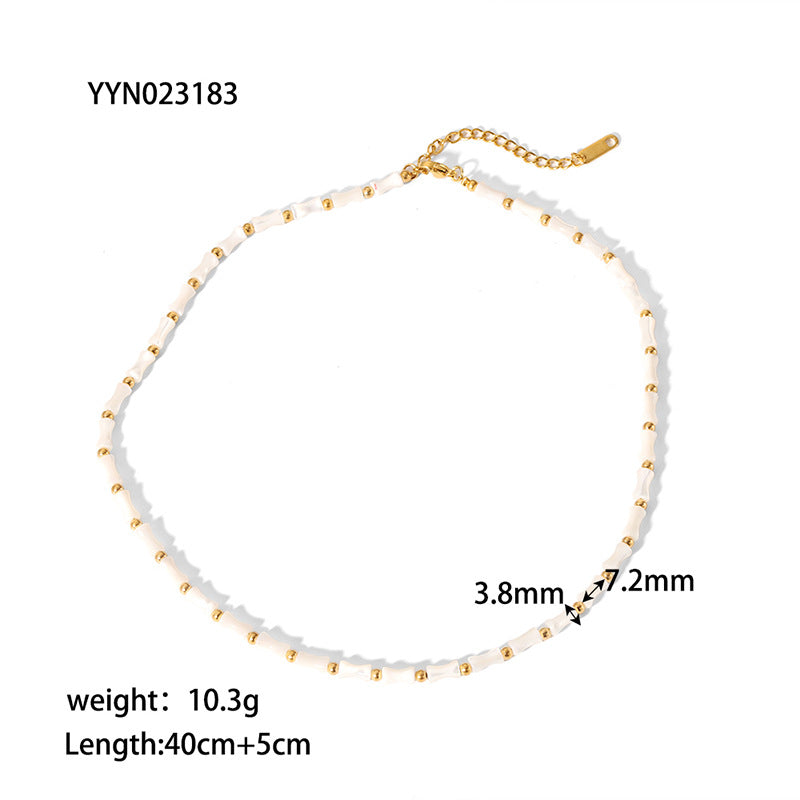 Wholesale Vintage Natural Shell Bamboo Rusty Steel Gold Plated Necklace